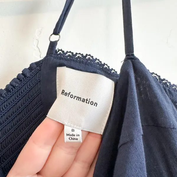 Reformation | Allure Sweetheart Neck Midi Slip Dress Navy Blue - Image 6