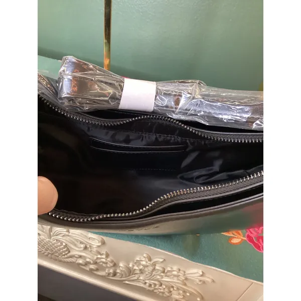 Black Crescent Shoulder Bag Smooth Faux Leather Modern Minimalist‎ Style - Image 4