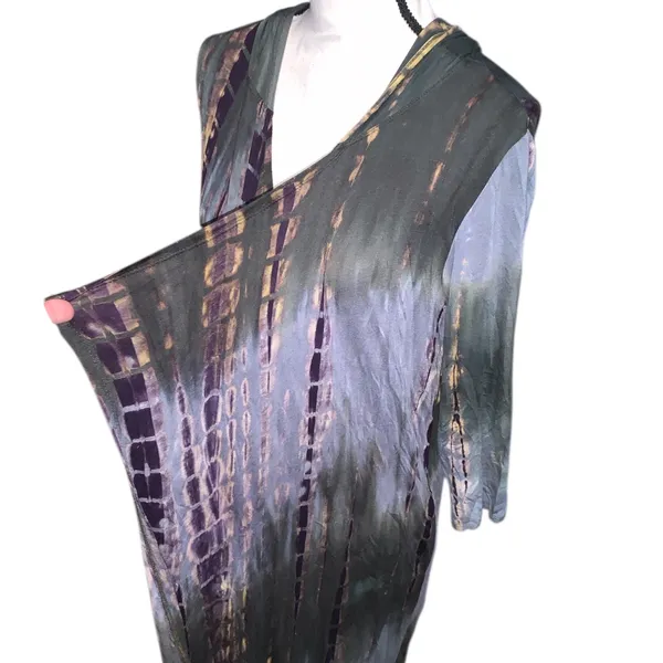 Coin 1804 Tye Dye Long Hooded Cardigan Boho Hippie Nostalgia Pockets - Image 2
