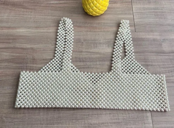 Elegant White Beaded Crop Top Size M - Image 6