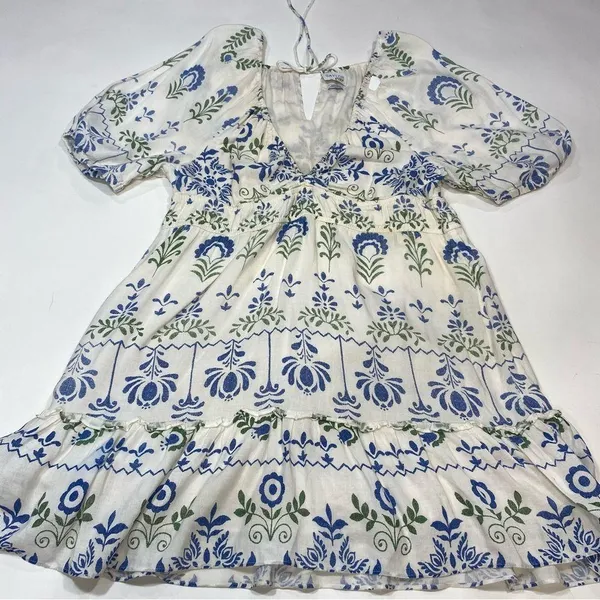 Saylor Gracey floral v neck puff sleeve Summer Dress Size L - Image 3