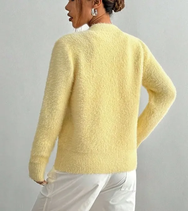Pale Yellow Cropped Furry Cardigan - Image 2