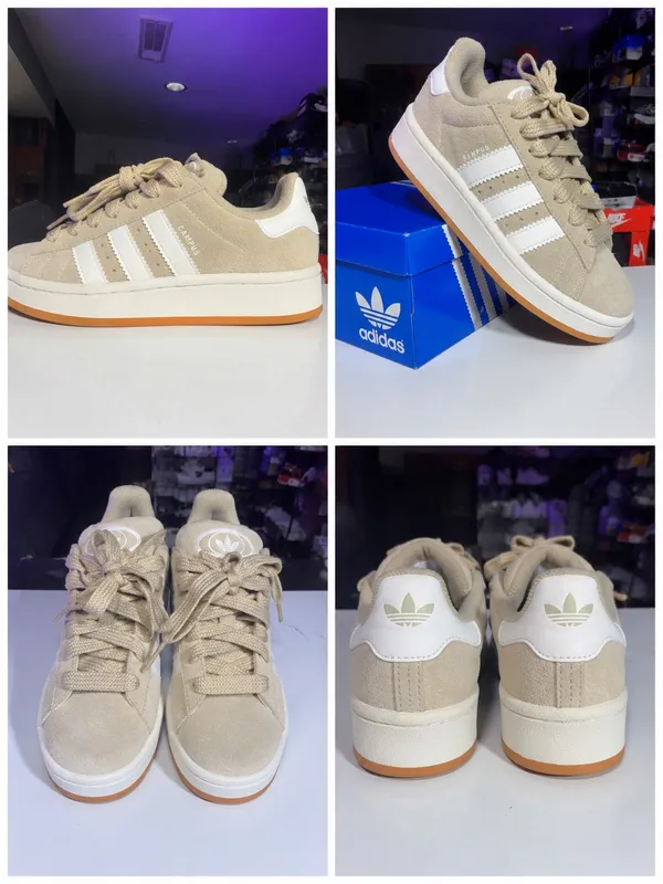 Adidas Campus 00s 🤎🤍 Beige/tan suede Adidas Campus sneakers with white stripes and gum sole. Super cute neutral colorway that goes with everything! • Size 2 • Pre-owned, excellent condition • Beige/tan suede • White Adidas stripes • Gum sole • Comes with Adidas box • Please see photos for condition/details 💰 $55 OBO #AdidasCampus #AdidasCampus00s #AdidasSneakers #AdidasOriginals #Sneakers - Image 2