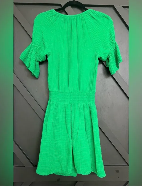 NWT Michael‎ Stars Katelyn Cotton Gauze Smocked Waist Peasant Dress Green Medium - Image 7
