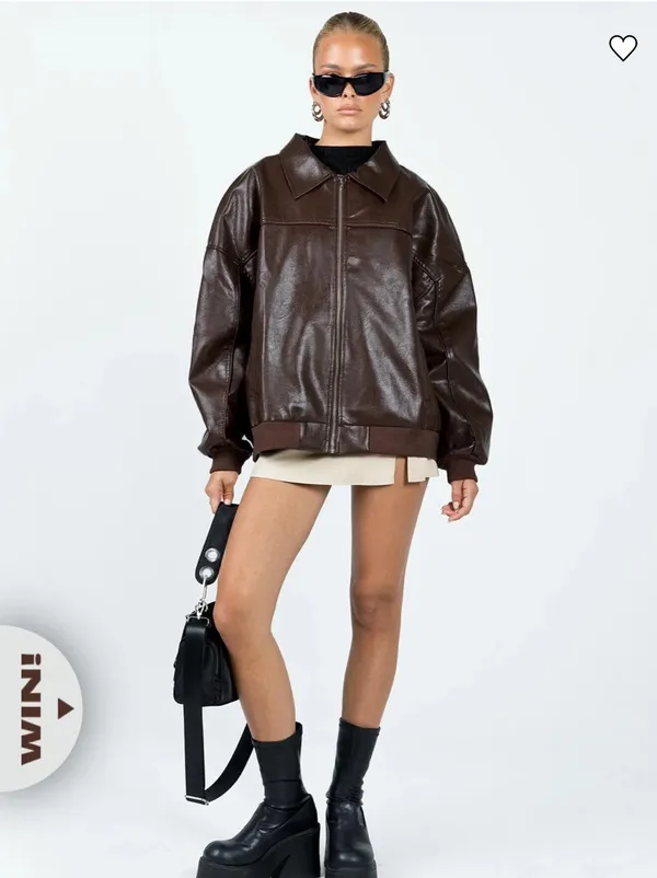 Princess Polly Goldsmith Faux Leather Bomber Jacket Brown - Image 3