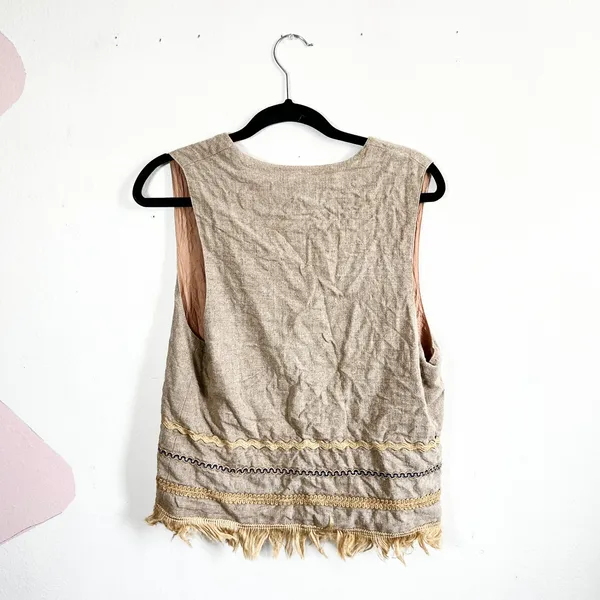 Vintage 90s Beige‎ Vest Sz Small Festival Boho Western Rodeo - Image 2