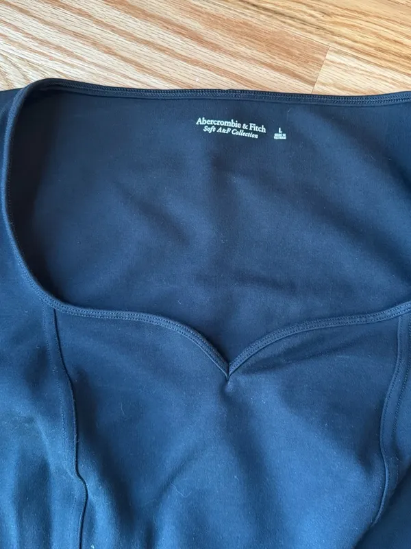 Abercrombie Soft A&F Collection Sweetheart Neck Long Sleeve Bodysuit Black Large - Image 2