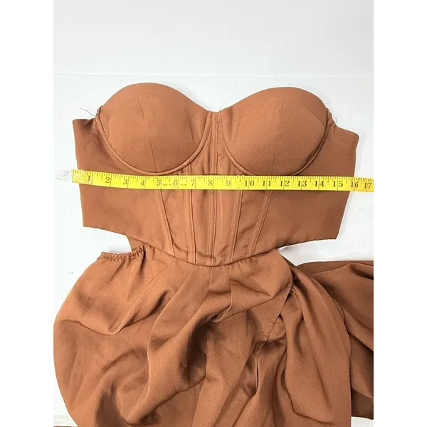 Pretty Little Thing Brown Corset Ruched Maxi Dress Size 8‎ Prom Dance Grad Racy - Image 6