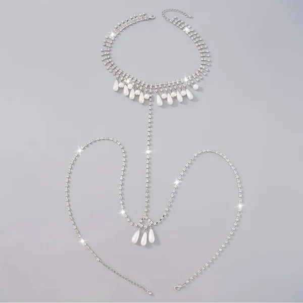 Faux Pearl Tassel Pendant Body Chain Full Of Shiny Rhinestone Body Chain Jewelry - Image 5