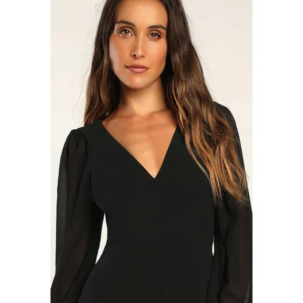 Lulus Tier Elegance Black Long Sleeve Tiered Maxi Dress Chiffon Formal M NWT - Image 4