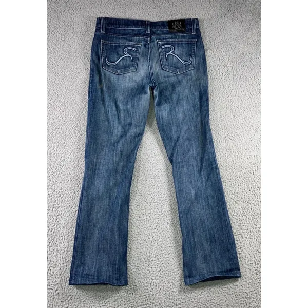Rock & Republic Bootcut Jeans Women 29 Embroidered Pockets Low Rise Grunge Biker - Image 2