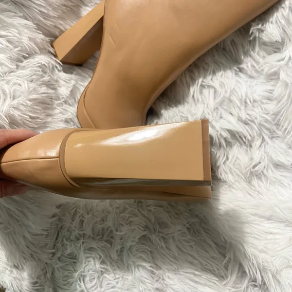 Gorgeous Elegant Tan nude chunky 90s faux leather Ankle Boots - Image 5