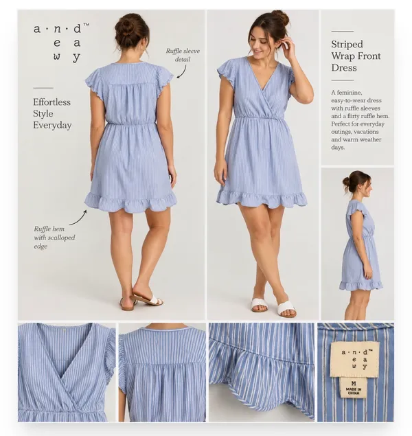 A New Day Light Blue Striped Girls' Wrap-Style Dress - Image 2