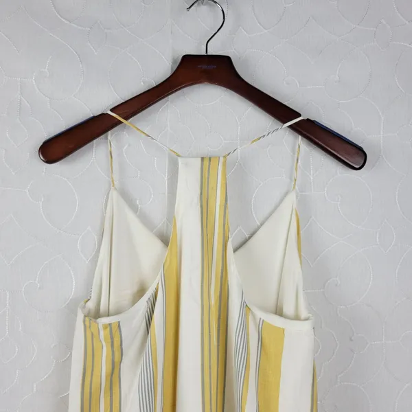 Cage Womens Slip Dress L Yellow Striped Babydoll Racerback Spaghetti Strap Mini - Image 7