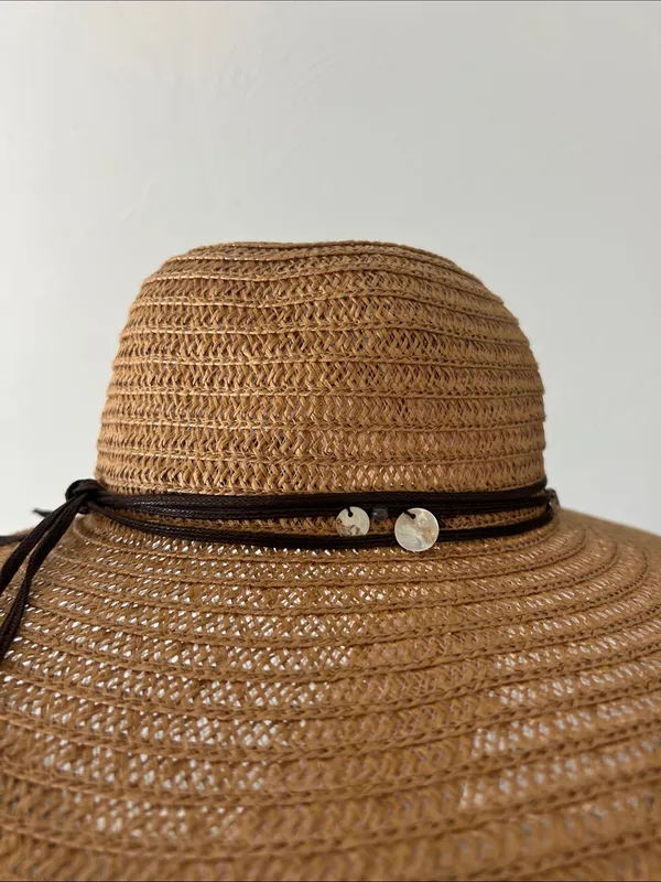 Walmart Summer Beach Boho Wide Brim Straw Sun Hat with Decorative Band - Image 4