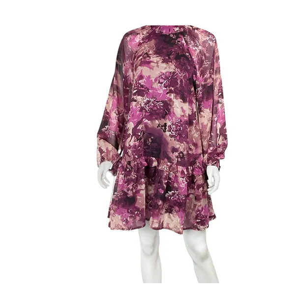 Entro Boutique Shirred‎ High Neck Tiered Mini Dress Size Small Floral - Image 2