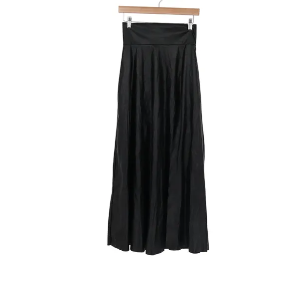 SHEIN Black Faux Leather Maxi Skirt High Waist Side Slit A-Line Size 4 - Image 2