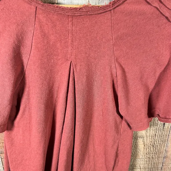 Bohme Rust Red Cotton Blend Pleated Flutter Sleeve Boho Blouse Top Small S - Image 8