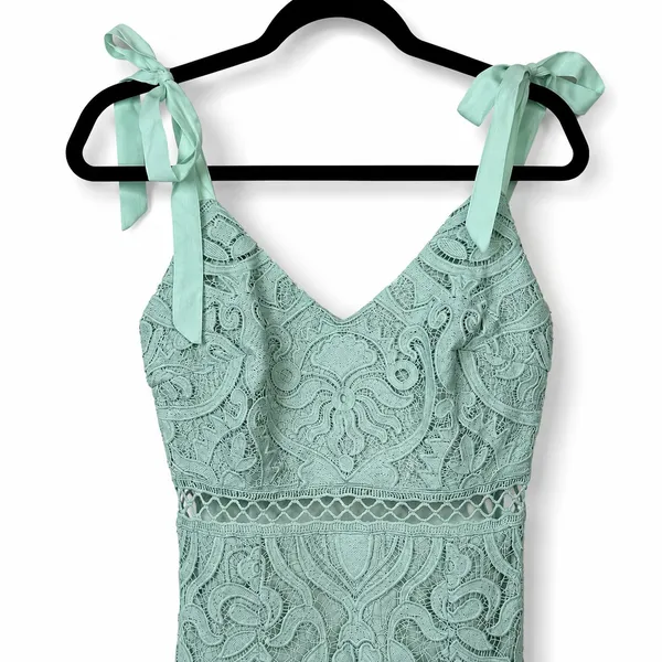 NEW Lulus Won Your Heart Sage Green Lace Tie-Strap High-Low Midi Dress Small - Image 7