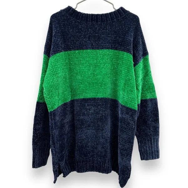Offline by aerie Navy Blue & Green Long Sleeve Crewneck Chenille‎ Sweater Sz L - Image 6