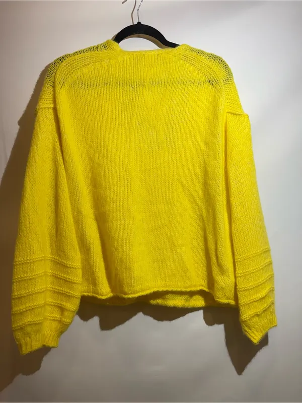 NWT Free People Neon Yellow Alpaca Blend V Neck Slouchy Knit Sweater Size S - Image 3