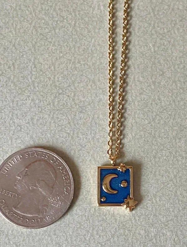Handmade gold stainless steel blue celestial whimsical chic moon necklace⭐️ - Image 9