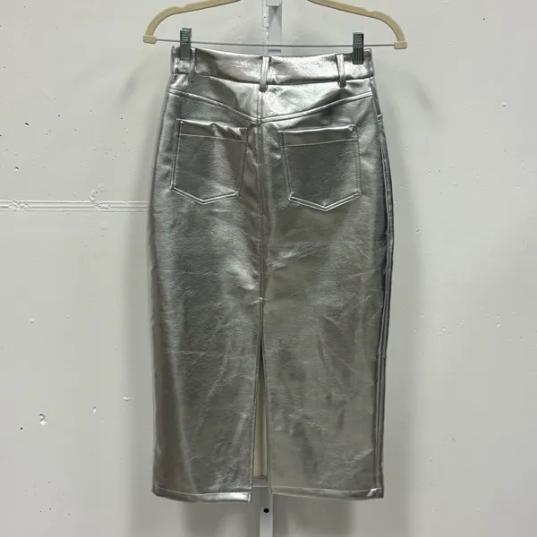 NWT 7 For All Mankind Women's‎ Midi Pencil Skirt Size XS Silver Metallic Pockets - Image 2