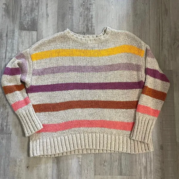 Lou & Grey & LOFT Sweater Womens LARGE Multicolor Chunky Knit Striped Pullover - Image 13