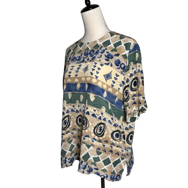 Vintage Nora Noh 100% Silk Abstract Print Blouse Geometric Top 14 | Wearable Art - Image 4