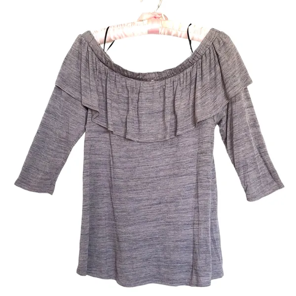 Anthropologie Dolan Charla Heather Off Shoulder Ruffled Neckline Top Med - Image 6