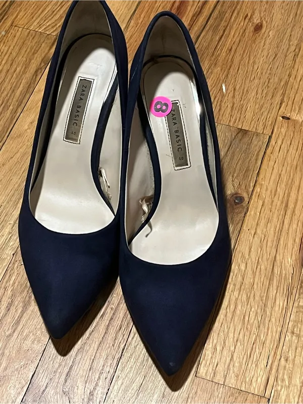 Zara Basic Navy Blue Suede Block Heel Pumps Size 8 Pointed Toe - Image 2