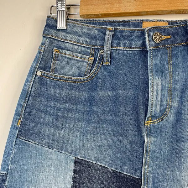 Driftwood Anthro Saydi Patchwork Denim Jean Boho Retro A line skirt womens 26 4 - Image 3