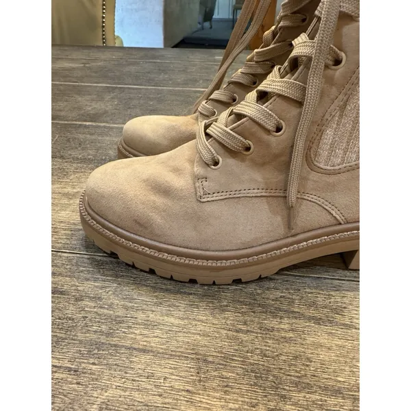Sam Edelman Women Combat Boots Beige Lydell Knit Suede Lace Up Size 6.5 - Image 8