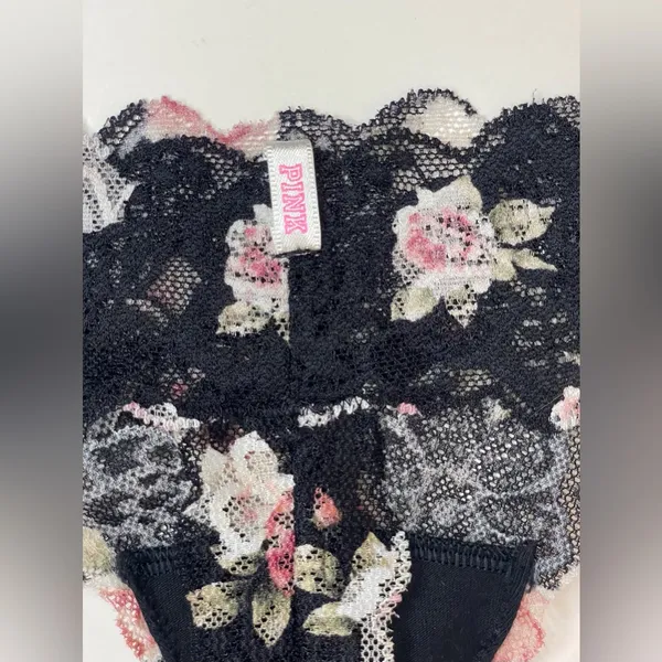 Victoria's Secret NWOT Set of 2 Black‎ Floral Lace Bra 32C|Panties Size S - Image 8