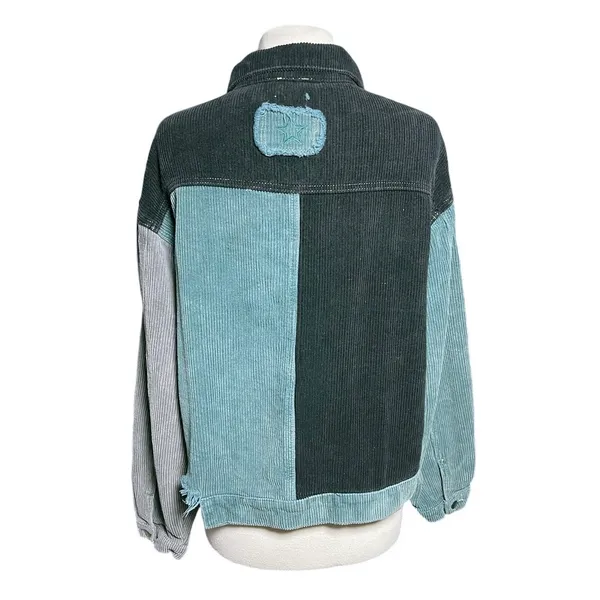 POL Women’s Colorblocked Raw Hem Distressed Button Up Jacket - Image 4