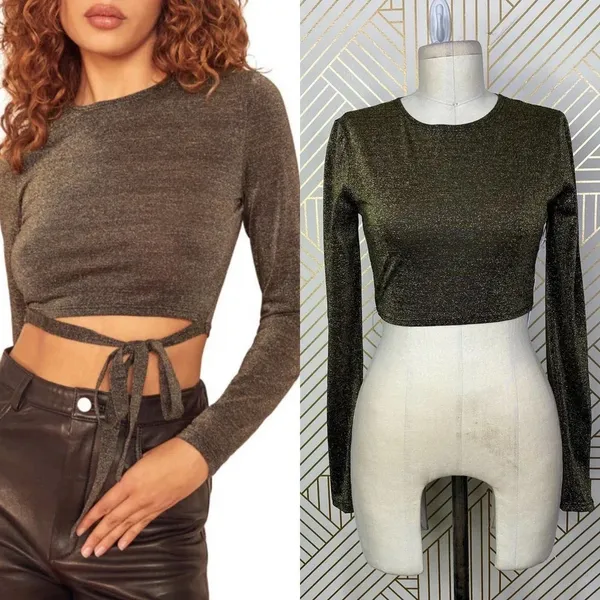 REFORMATION Jupiter Metallic Crop Top‎ In Black Sparkle Size US Small - Image 2