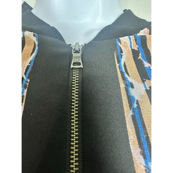 BCBGMAXAZRIA Harrison Mixed Print Bomber Jacket - Blue & Tan Abstract‎ - XS - Image 5