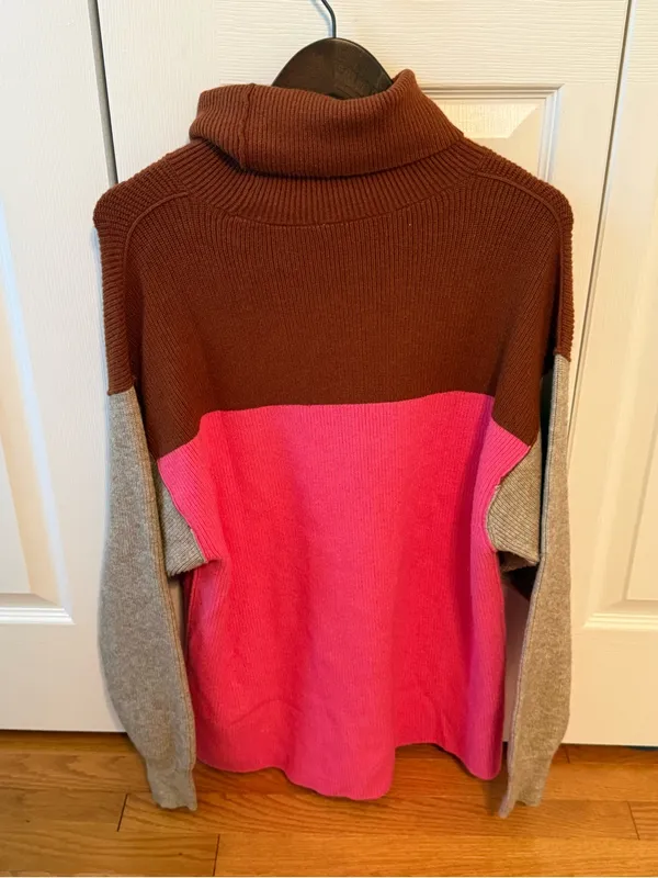 Free People Women's Softly Structured Colorblock Sweater, Candy Pop, Pink, Tan - Image 3