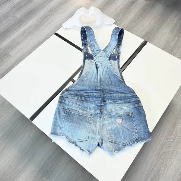 GUESS Jeans Denim Shortalls / Overalls Shorts | Distressed Raw Hem Vintage Vibe | Size S 💙 - Image 8