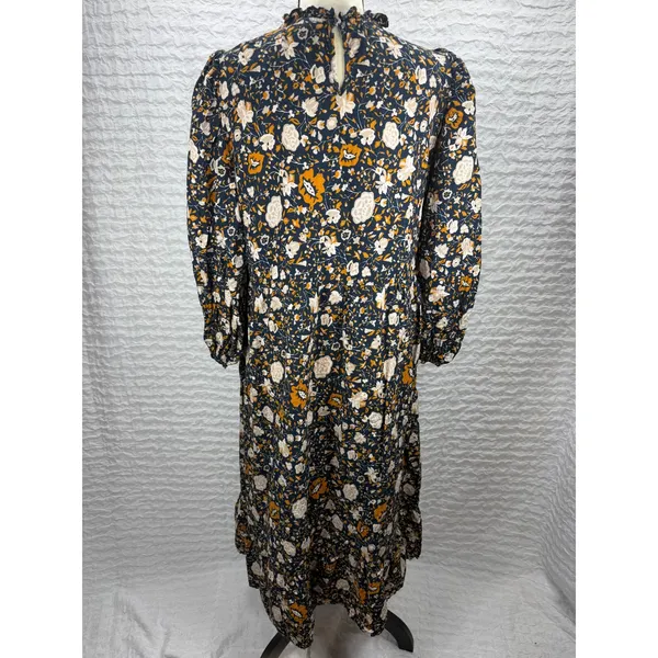Universal Thread Navy Floral Smocked Midi Dress Long Sleeve Ruffle Neck Large - Image 4