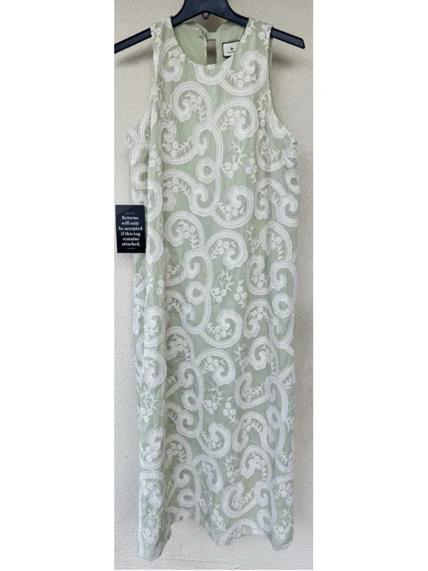 Tuckernuck Celadon Scroll Embroidered Bows Portia Dress Date Night Resort Beach - Image 7