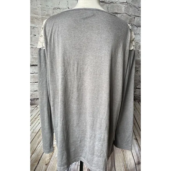 Umgee Womens Shirt L Long Sleeve Gray Shirt‎ Lace Top Casual - Image 4