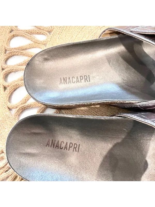 Anacapri Silver Leather Crocodile Slide Metallic Sandals EU 40 - Image 4