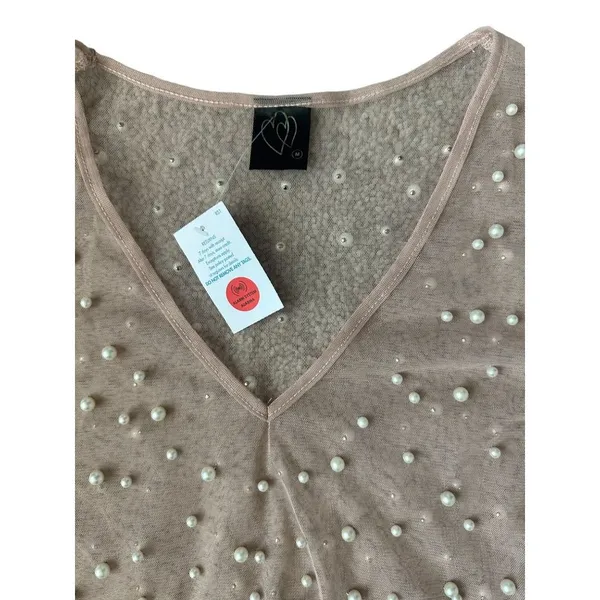 Windsor Sheer Nude Pearl Bodysuit Size Medium NEW - Image 5