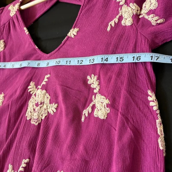 Free People Embroidered Mini Dress‎ V Neck Cutout Back Long Sleeve Pockets XS - Image 8