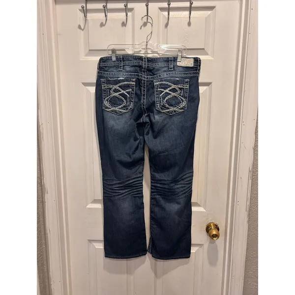 Silver‎ Jeans Lola Straight Leg Dark Wash Distressed Thick Stitch W33 L28 Denim - Image 6