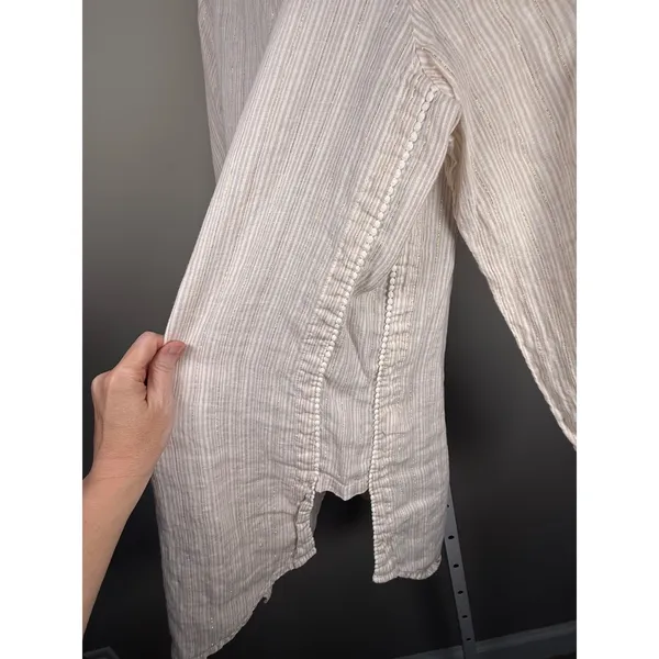 Antibes‎ Blanc Linen Blend Metallic Stripe Swim Cover Up Tunic Dress - Image 8