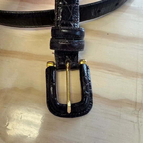Joan & David Brown Croc Embossed Calfskin Leather Belt Size M Gold Buckle USA - Image 4