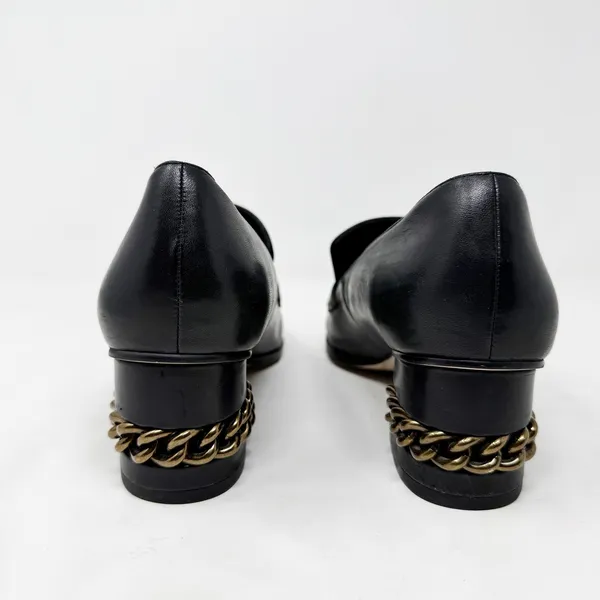 [Kurt Geiger London] Black Raquel Block Heel Leather Loafers Chain Sz 39 US 8.5 - Image 3