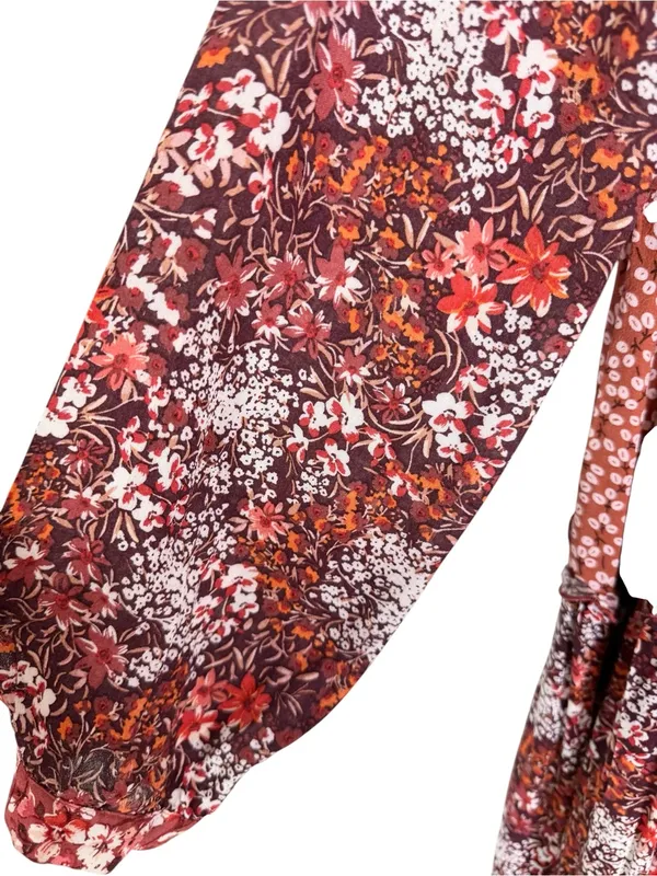 Anthropologie Maeve Esther Tiered Boho Tunic Mini Dress Red Floral Size S - Image 8